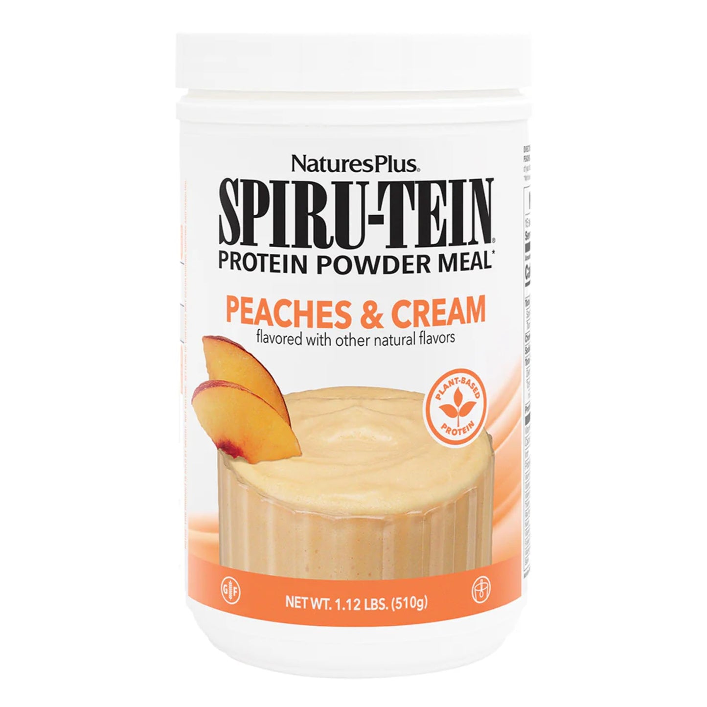 NaturesPlus SPIRU-TEIN, Peaches & Cream - 1.12 lb - Plant-Based Protein Powder - Vitamins & Minerals for Energy - Vegetarian, Gluten Free - 15 Servings - dailyvitalstore