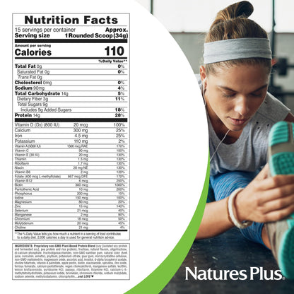 NaturesPlus SPIRU-TEIN, Peaches & Cream - 1.12 lb - Plant-Based Protein Powder - Vitamins & Minerals for Energy - Vegetarian, Gluten Free - 15 Servings - dailyvitalstore