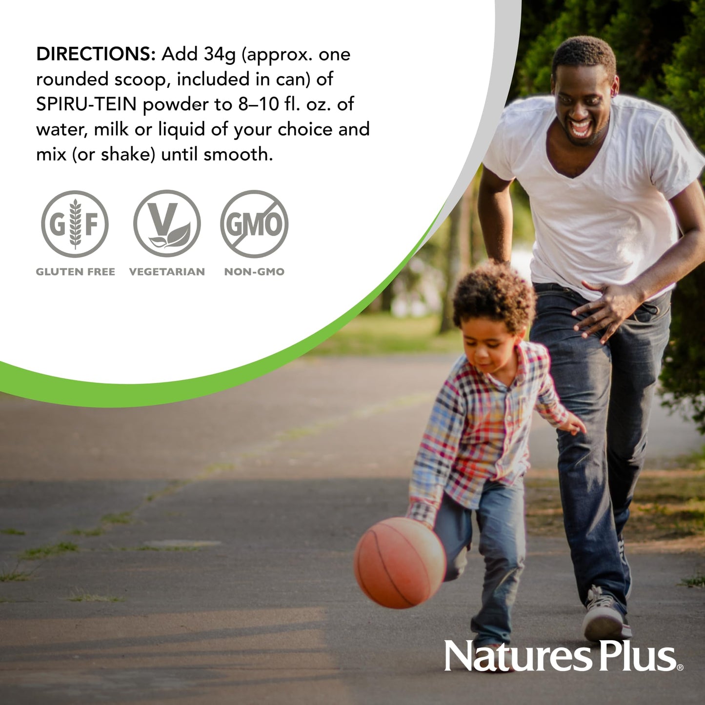 NaturesPlus SPIRU-TEIN, Peaches & Cream - 1.12 lb - Plant-Based Protein Powder - Vitamins & Minerals for Energy - Vegetarian, Gluten Free - 15 Servings - dailyvitalstore