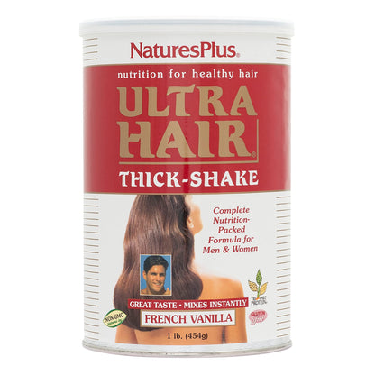 NaturesPlus Ultra Hair Thick Shake - 1 lb - French Vanilla Flavor - Hair Protein Powder for Healthy Growth - With Biotin & Amino Acids - Non-GMO, Gluten-Free - 16 Servings - dailyvitalstore