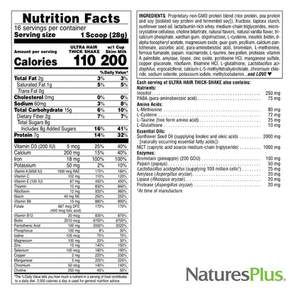 NaturesPlus Ultra Hair Thick Shake - 1 lb - French Vanilla Flavor - Hair Protein Powder for Healthy Growth - With Biotin & Amino Acids - Non-GMO, Gluten-Free - 16 Servings - dailyvitalstore