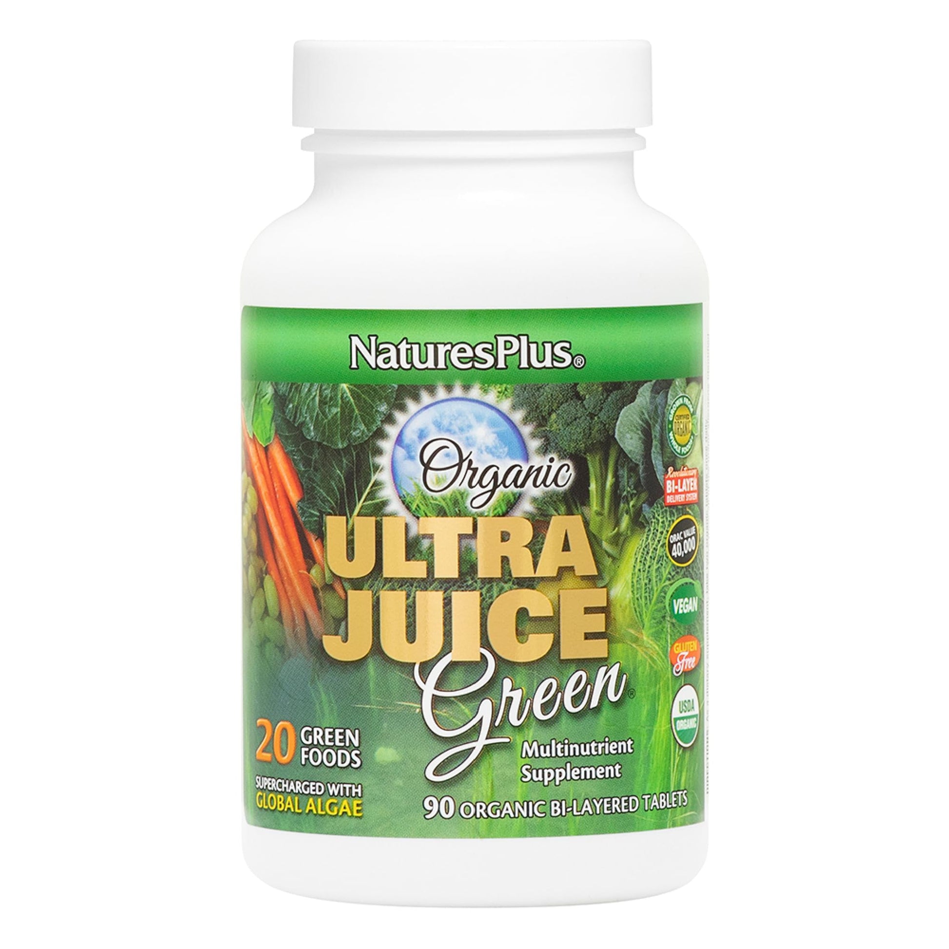 NaturesPlus Ultra Juice Green - 90 Bi-Layered Tablets - Supports Immune Health, Digestion & Energy Production - Organic, Non-GMO, Vegan, Gluten Free - 45 Servings - dailyvitalstore