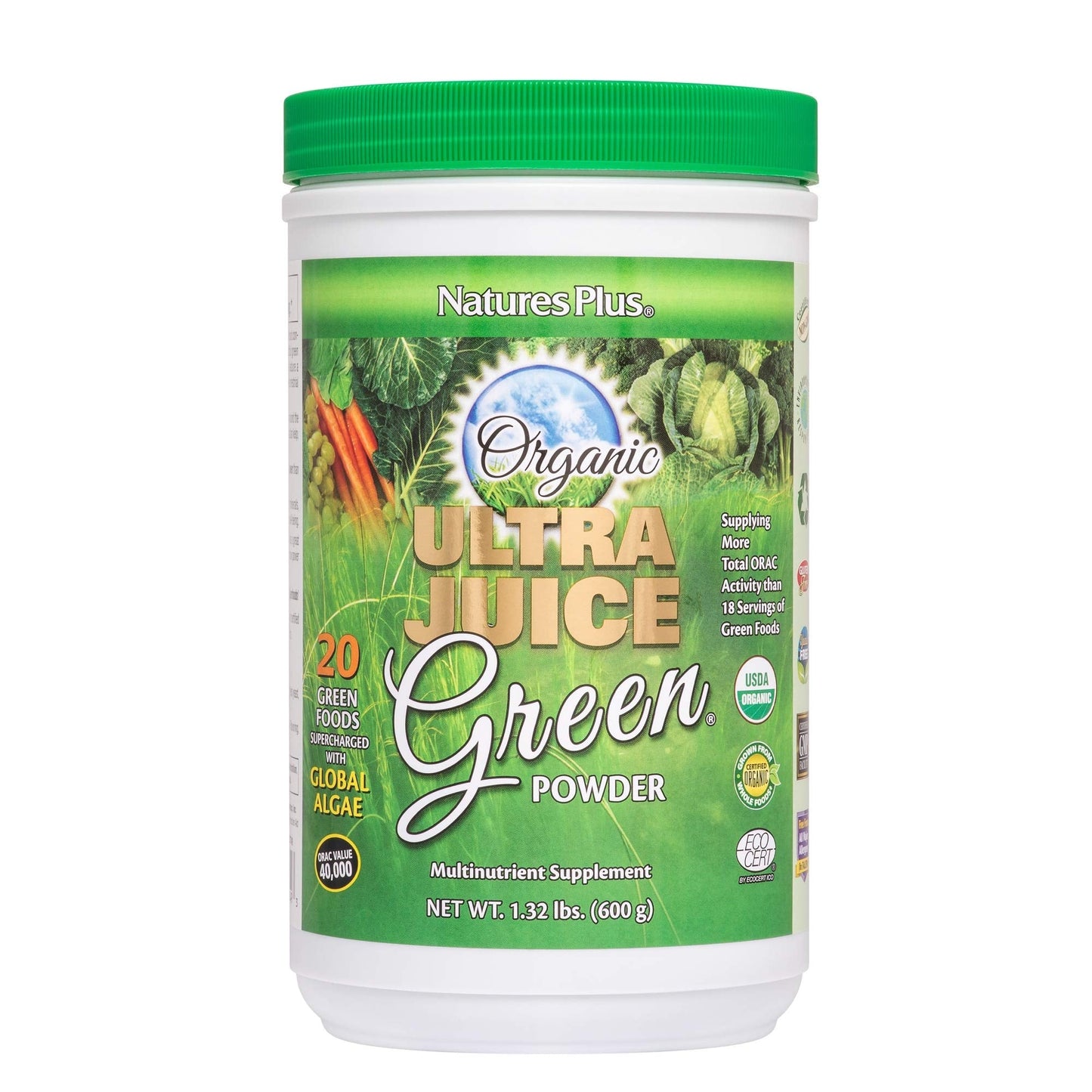 NaturesPlus Ultra Juice Green Drink - 1.32 lb - Supports Immune Health, Digestion & Energy Production - Organic, Non-GMO, Vegan, Gluten Free - 60 Servings - dailyvitalstore