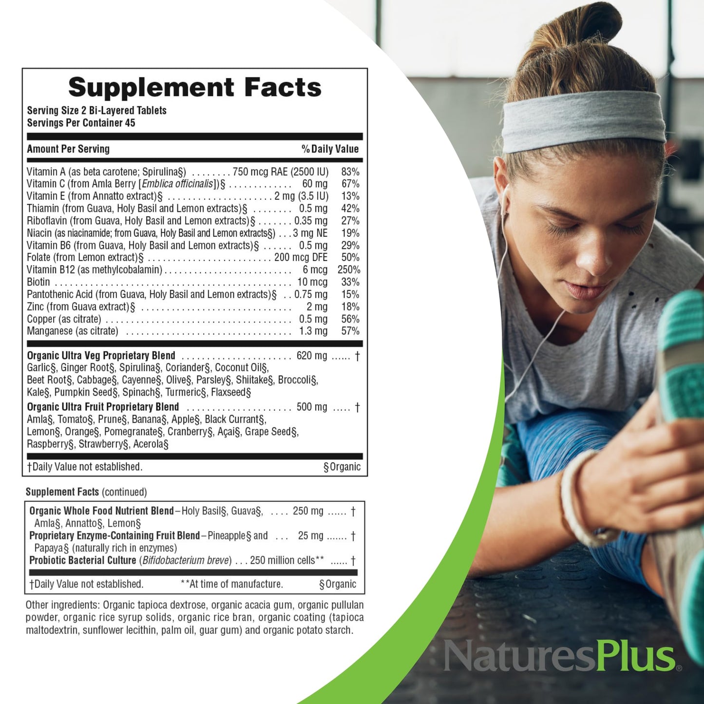 NaturesPlus Ultra Juice Multivitamin - 90 Bi-Layered Tablets - Whole Food Supplement with Fruits, Vegetables & Probiotics - Energy, Digestion & Immune Health Support - USDA Organic - 45 Servings - dailyvitalstore