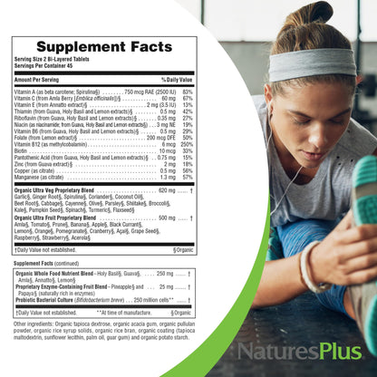NaturesPlus Ultra Juice Multivitamin - 90 Bi-Layered Tablets - Whole Food Supplement with Fruits, Vegetables & Probiotics - Energy, Digestion & Immune Health Support - USDA Organic - 45 Servings - dailyvitalstore