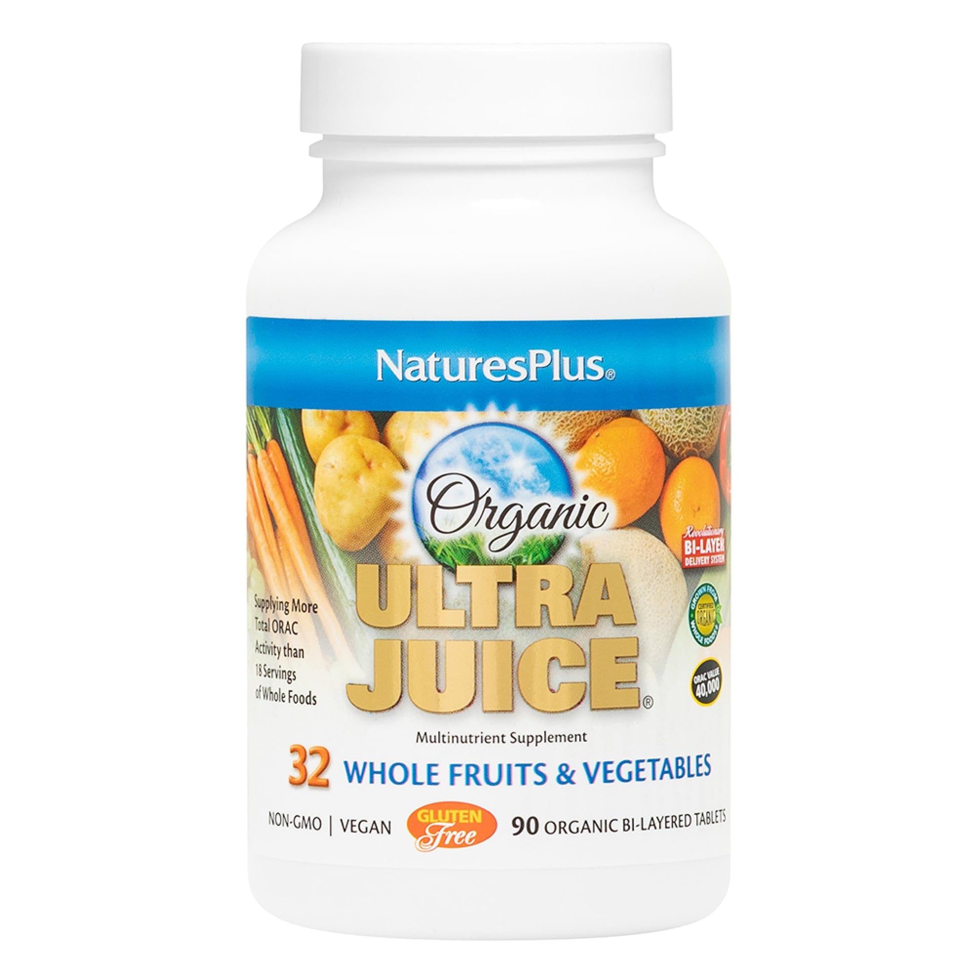 NaturesPlus Ultra Juice Multivitamin - 90 Bi-Layered Tablets - Whole Food Supplement with Fruits, Vegetables & Probiotics - Energy, Digestion & Immune Health Support - USDA Organic - 45 Servings - dailyvitalstore