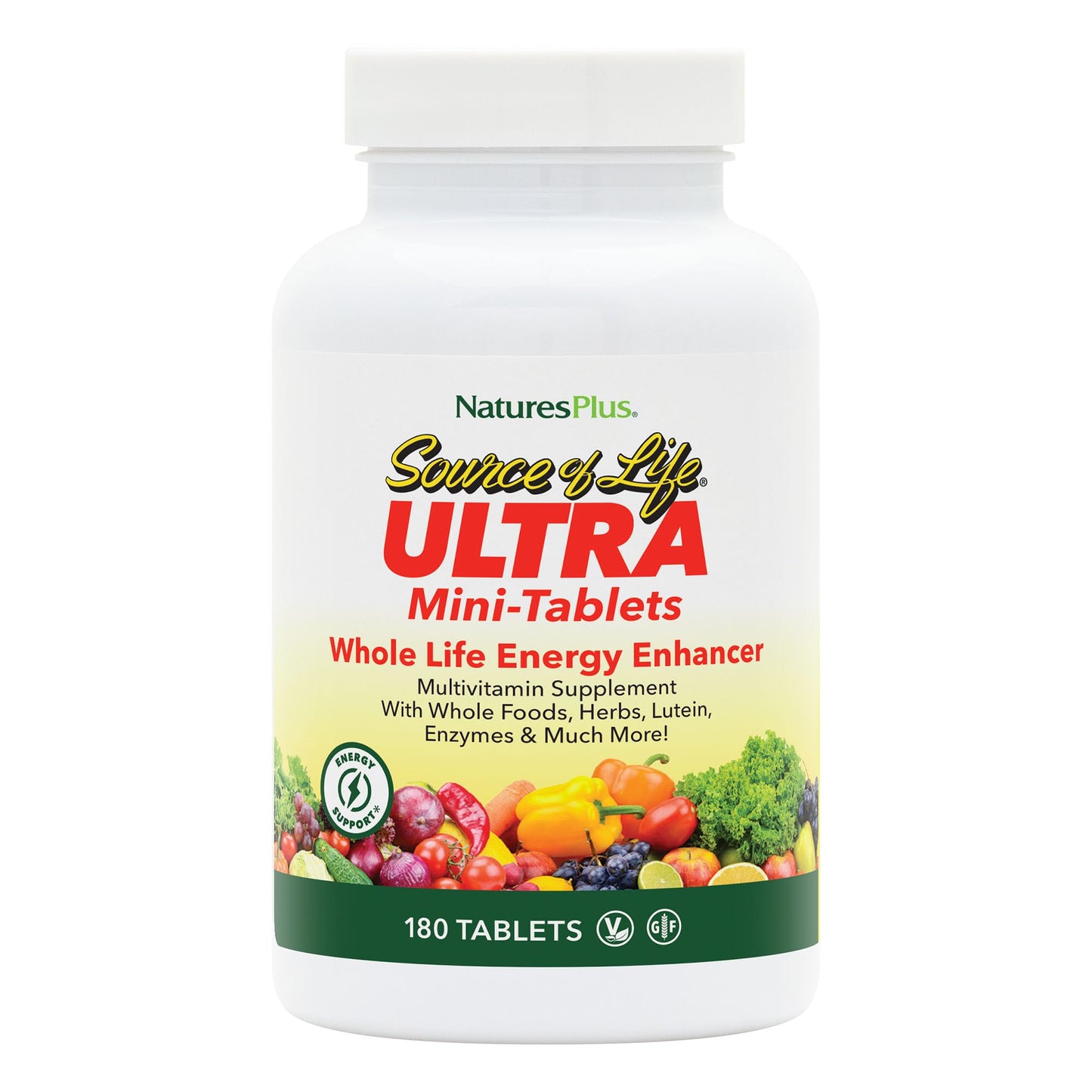 NaturesPlus Ultra Source of Life Multivitamin - 180 Mini-Tablets - with Whole Foods, Herbs, Lutein & Enzymes - Vegetarian, Gluten Free - 30 Servings - dailyvitalstore