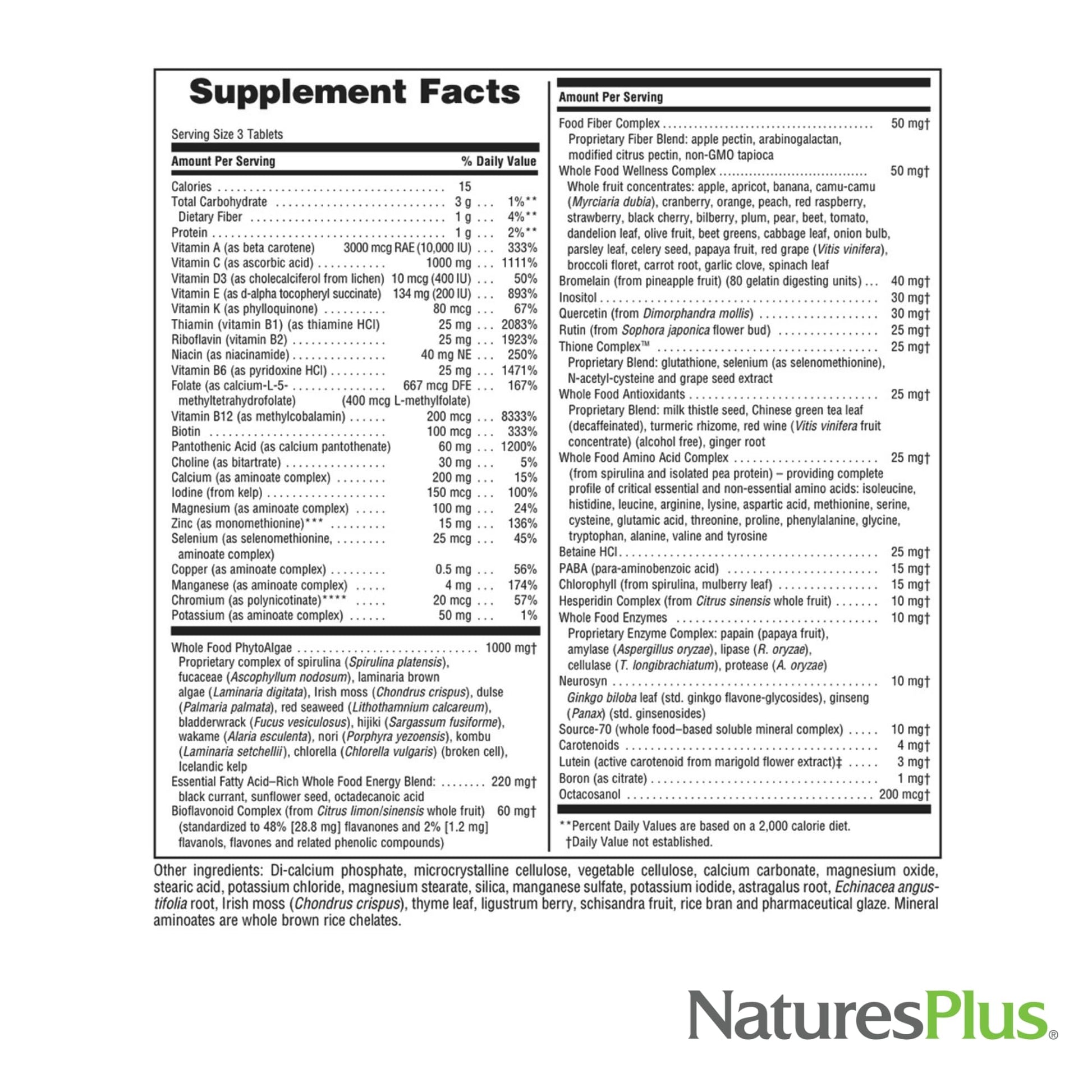NaturesPlus Ultra Source of Life No-Iron Multivitamin - 180 Tablets - Supports Immune Health, Energy & Overall Well-Being - with Lutein & Vitamin D3 - Vegetarian & Gluten Free - 60 Servings - dailyvitalstore
