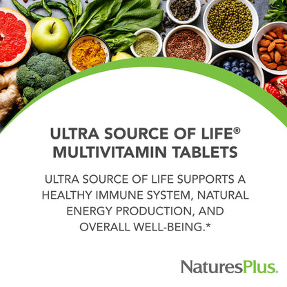 NaturesPlus Ultra Source of Life with Lutein - 180 Tablets - Multivitamin Supplement with Whole Foods - Supports Natural Energy & Overall Well-Being - Gluten Free, Vegetarian - 60 Servings - dailyvitalstore