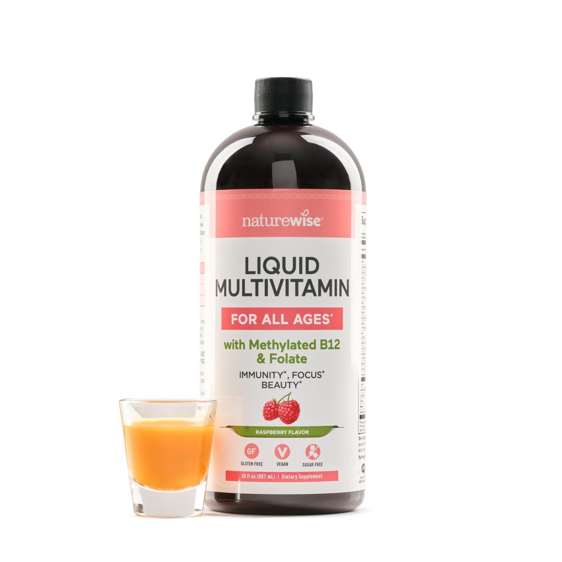 NatureWise Liquid Multivitamin for Women, Men of All Ages - Sugar Free, Vegan - Vitamins for Energy Levels, Beauty, Immune Health with Methylated B12 & Folate - Non-GMO - 30 fl oz(887 mL) - dailyvitalstore