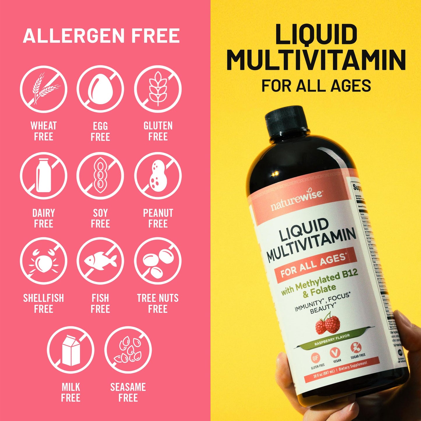 NatureWise Liquid Multivitamin for Women, Men of All Ages - Sugar Free, Vegan - Vitamins for Energy Levels, Beauty, Immune Health with Methylated B12 & Folate - Non-GMO - 30 fl oz(887 mL) - dailyvitalstore