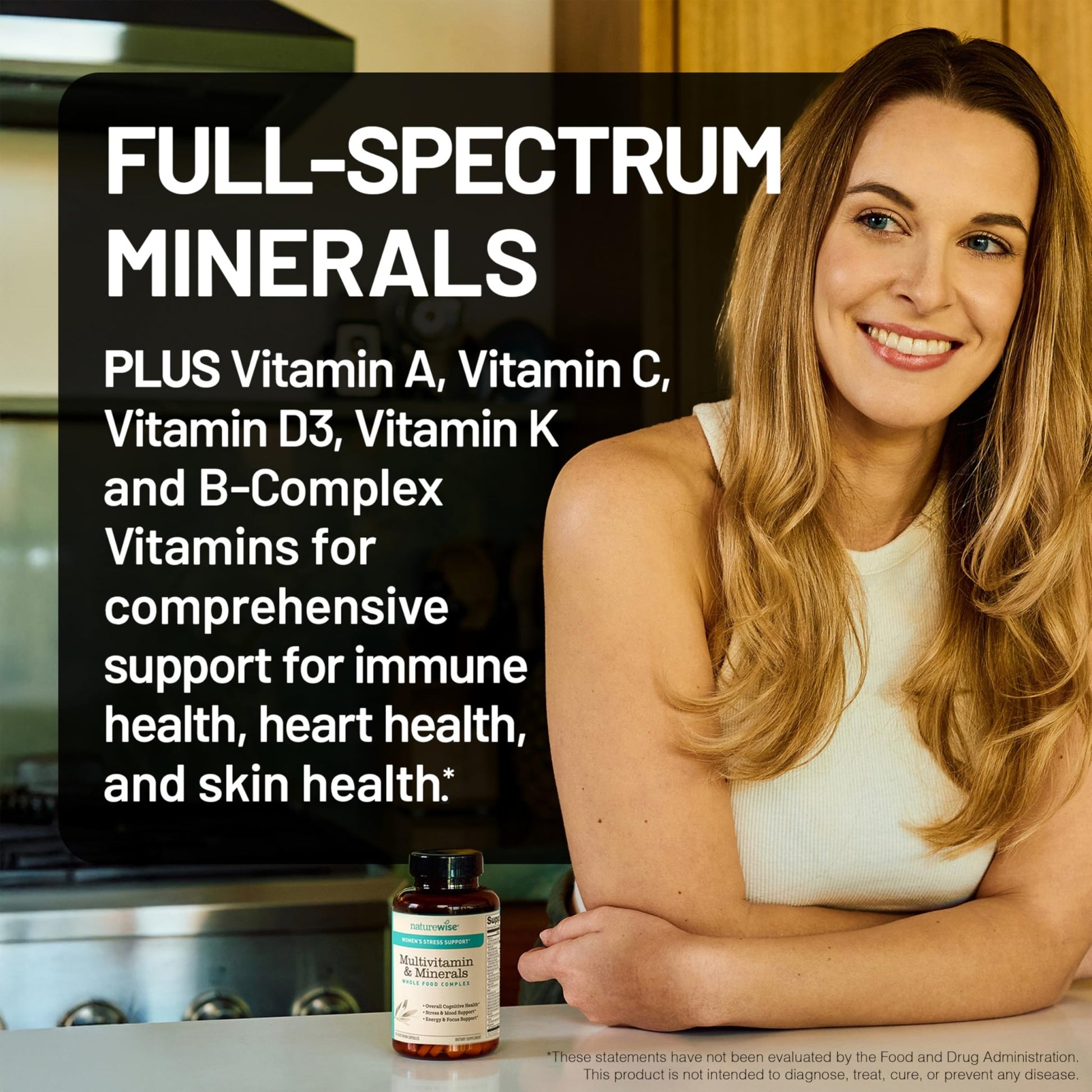 NatureWise Multivitamin for Women + Stress Support with Organic Whole Foods & Natural Minerals - B-Complex + Vitamin C + D3 K2 for Immunity, Hair, Skin & Nails - dailyvitalstore
