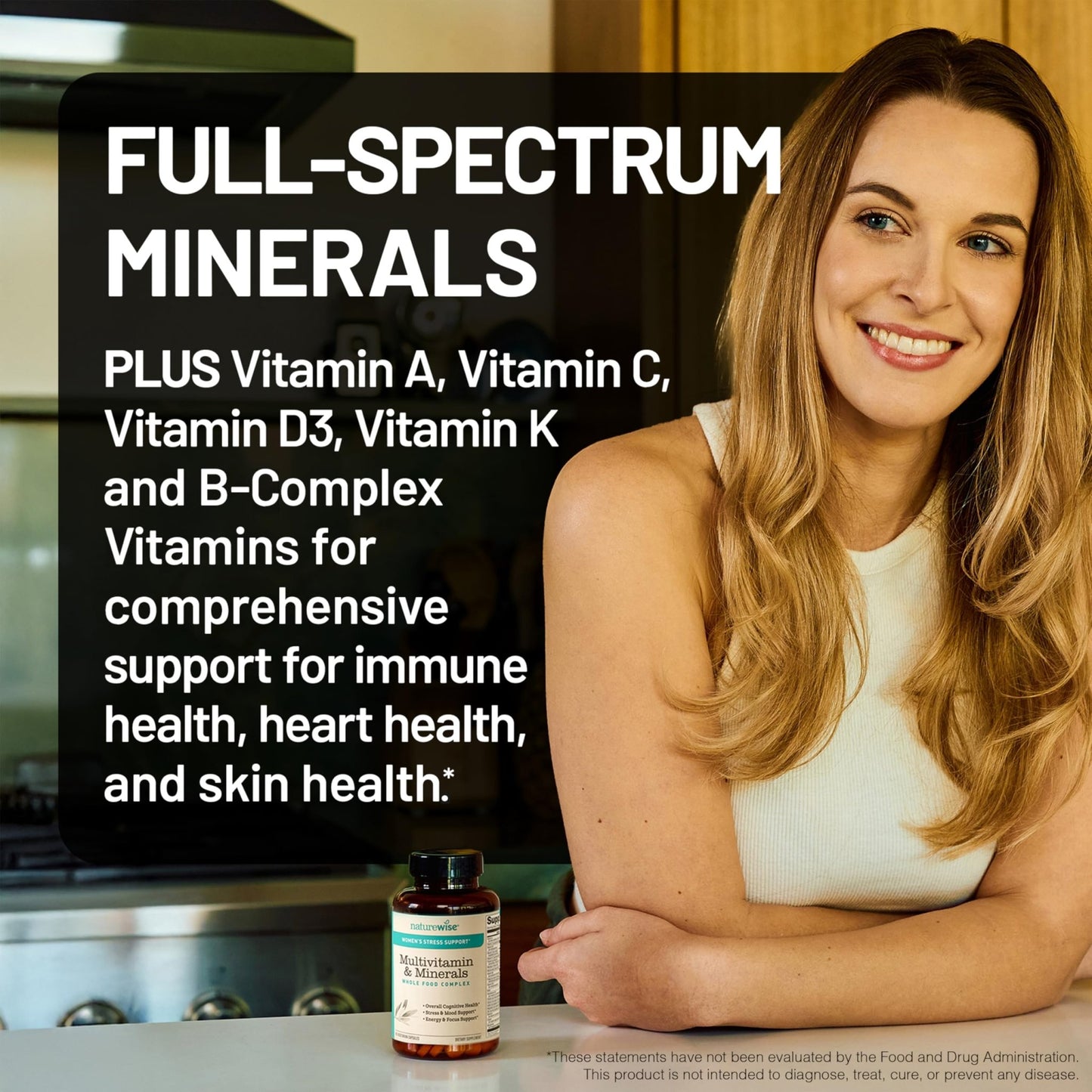 NatureWise Multivitamin for Women + Stress Support with Organic Whole Foods & Natural Minerals - B-Complex + Vitamin C + D3 K2 for Immunity, Hair, Skin & Nails - Non-GMO - 60 Capsules[30-Day Supply] - dailyvitalstore