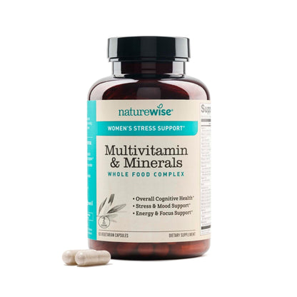 NatureWise Multivitamin for Women + Stress Support with Organic Whole Foods & Natural Minerals - B-Complex + Vitamin C + D3 K2 for Immunity, Hair, Skin & Nails - Non-GMO - 60 Capsules[30-Day Supply] - dailyvitalstore