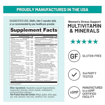 NatureWise Multivitamin for Women + Stress Support with Organic Whole Foods & Natural Minerals - B-Complex + Vitamin C + D3 K2 for Immunity, Hair, Skin & Nails - Non-GMO - 60 Capsules[30-Day Supply] - dailyvitalstore