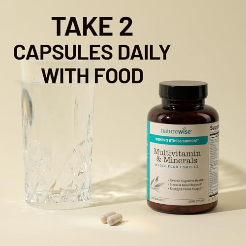 NatureWise Multivitamin for Women + Stress Support with Organic Whole Foods & Natural Minerals - B-Complex + Vitamin C + D3 K2 for Immunity, Hair, Skin & Nails - Non-GMO - 60 Capsules[30-Day Supply] - dailyvitalstore