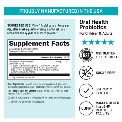 NatureWise Oral Probiotics for Mouth Bad Breath - Chewable Sugar-Free Mint - Lactobacillus reuteri Chewable - Oral Probiotics For Kids & Adults - dailyvitalstore