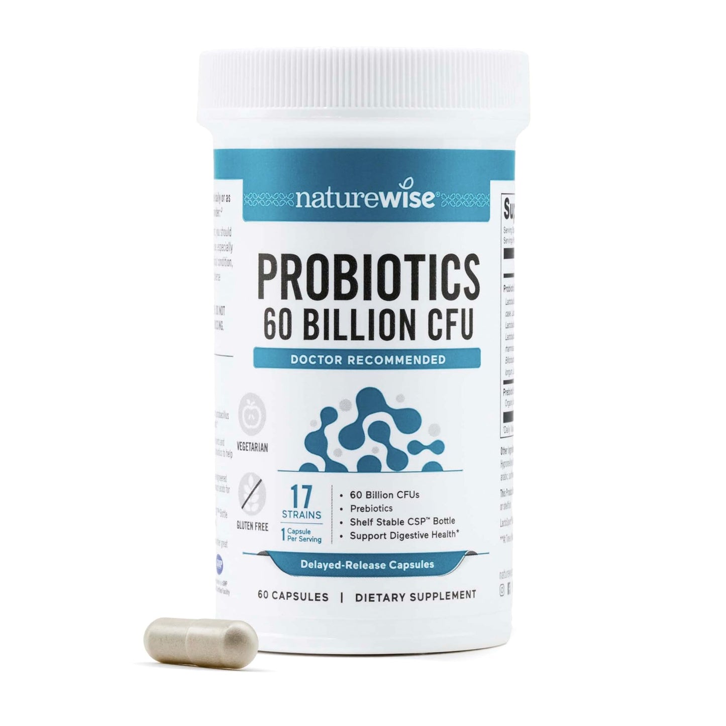 NatureWise Probiotics 60 Billion CFU - 17 Strains + Organic Prebiotics - Immune, Digestive & Gut Health Support for Women & Men - Vegetarian, Gluten-Free, - dailyvitalstore