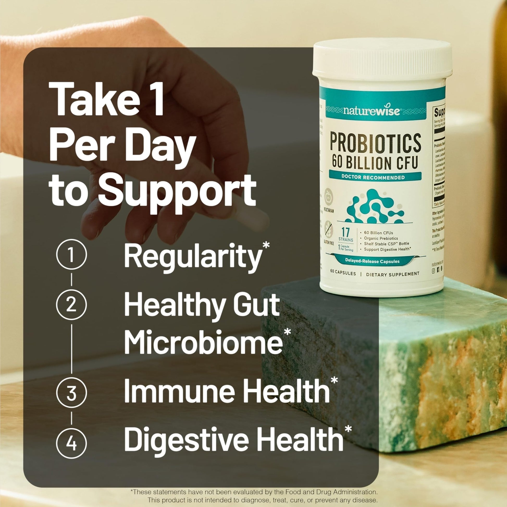 NatureWise Probiotics 60 Billion CFU - 17 Strains + Organic Prebiotics - Immune, Digestive & Gut Health Support for Women & Men - Vegetarian, Gluten-Free, - dailyvitalstore