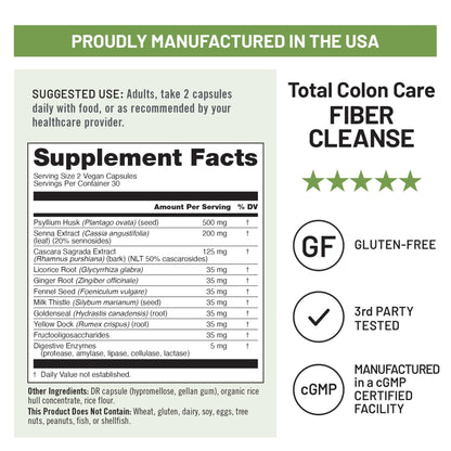 NatureWise Total Colon Care Fiber Cleanse - Natural Laxative Blend - Herbal Laxatives, Prebiotics, & Enzymes for Regularity, Digestion, Weight & Gut Health - dailyvitalstore