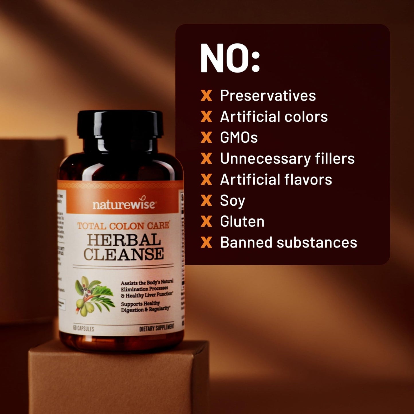 Naturewise Total Colon Care Herbal Cleanse - With Prebiotics, Botanicals, & Antioxidants - for Regular Bowel Movement, Digestion, Gut Health - Vegan, Gluten-Free - dailyvitalstore