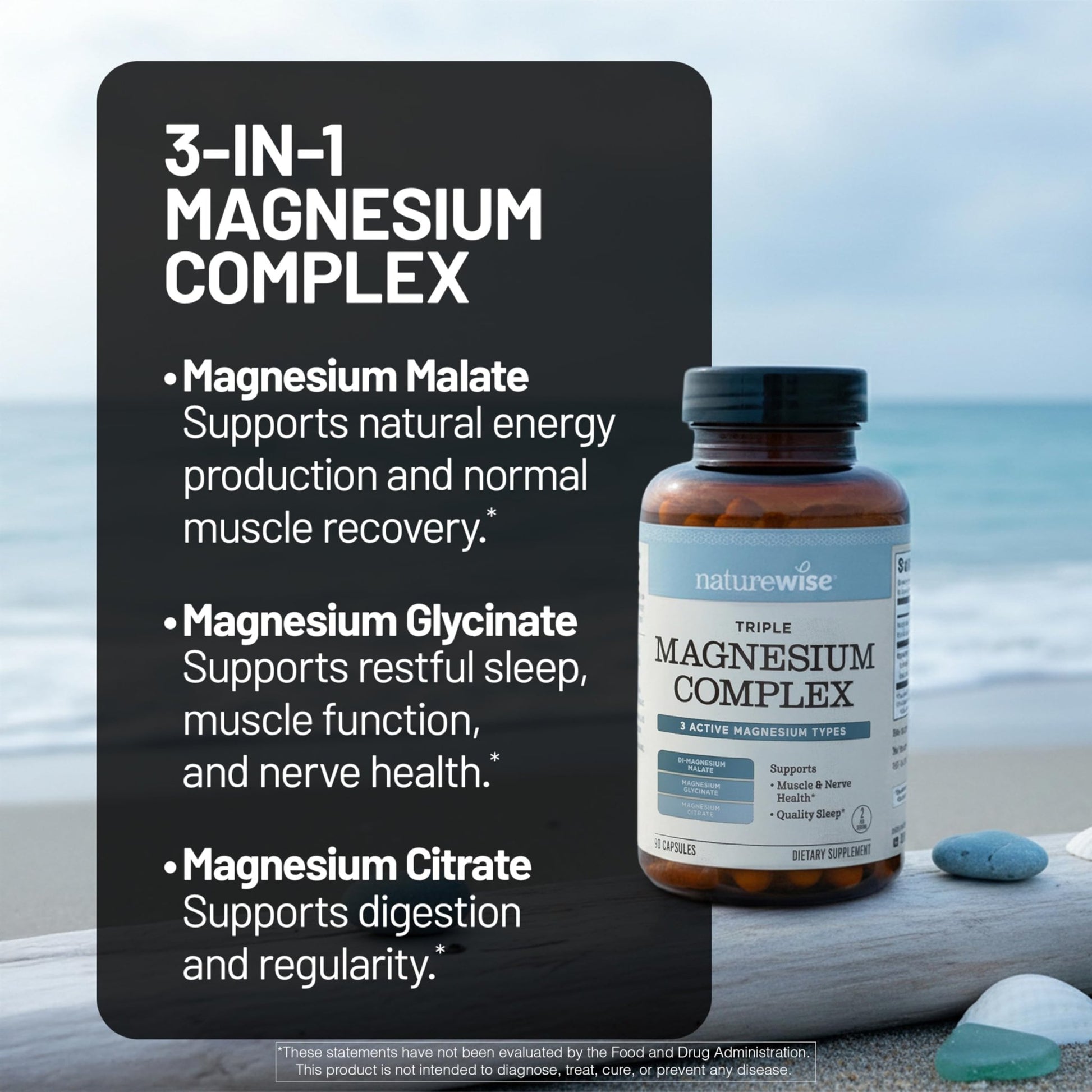 NatureWise Triple Magnesium Complex - High Absorption Magnesium Glycinate + Malate + Citrate for Muscle Nerve & Sleep Support - Vegan 90 Capsules - dailyvitalstore