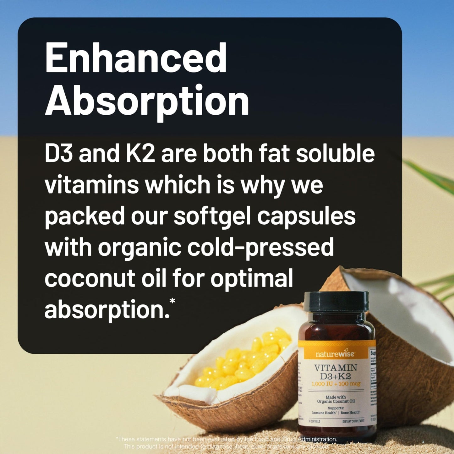 NatureWise Vitamin D3 1000IU + K2 (MK7) 100mcg with Organic Extra Virgin Coconut Oil - Supports Calcium Absorption, Bone & Immune Health - Non-GMO - dailyvitalstore