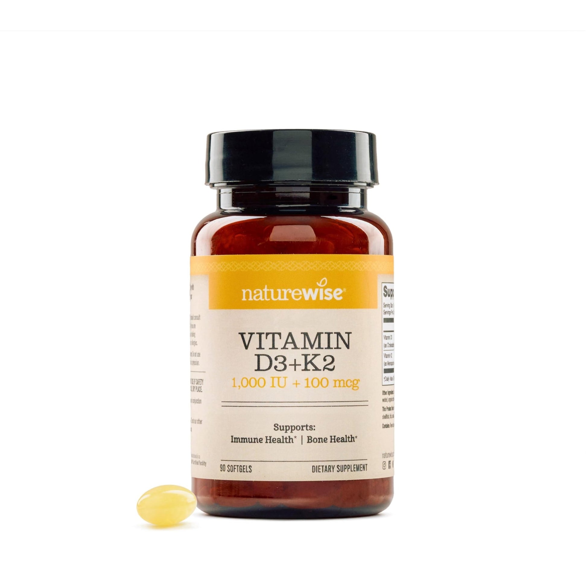 NatureWise Vitamin D3 1000IU + K2 (MK7) 100mcg with Organic Extra Virgin Coconut Oil - Supports Calcium Absorption, Bone & Immune Health - Non-GMO - dailyvitalstore