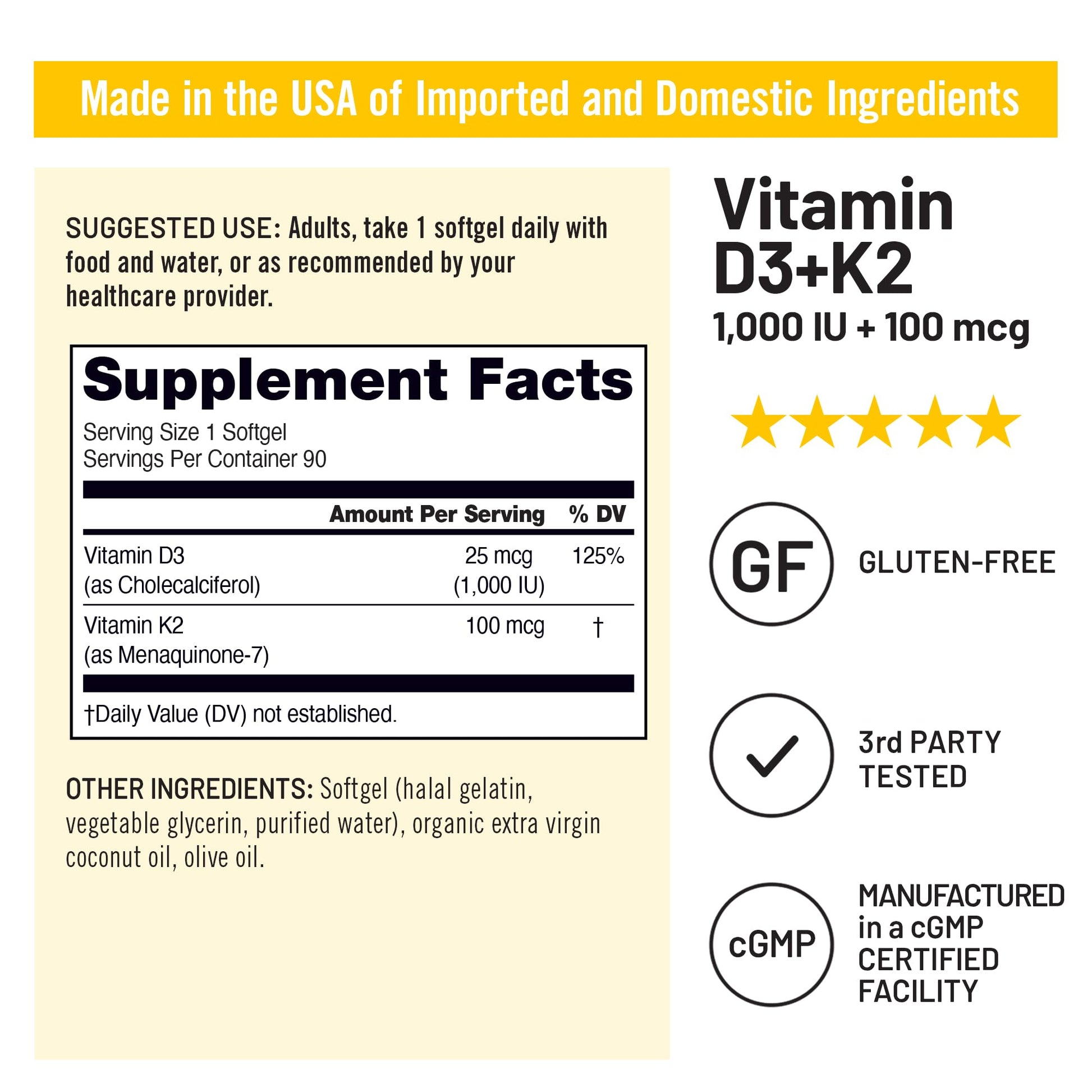 NatureWise Vitamin D3 1000IU + K2 (MK7) 100mcg with Organic Extra Virgin Coconut Oil - Supports Calcium Absorption, Bone & Immune Health - Non-GMO - dailyvitalstore