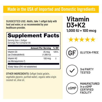 NatureWise Vitamin D3 1000IU + K2 (MK7) 100mcg with Organic Extra Virgin Coconut Oil - Supports Calcium Absorption, Bone & Immune Health - Non-GMO - dailyvitalstore