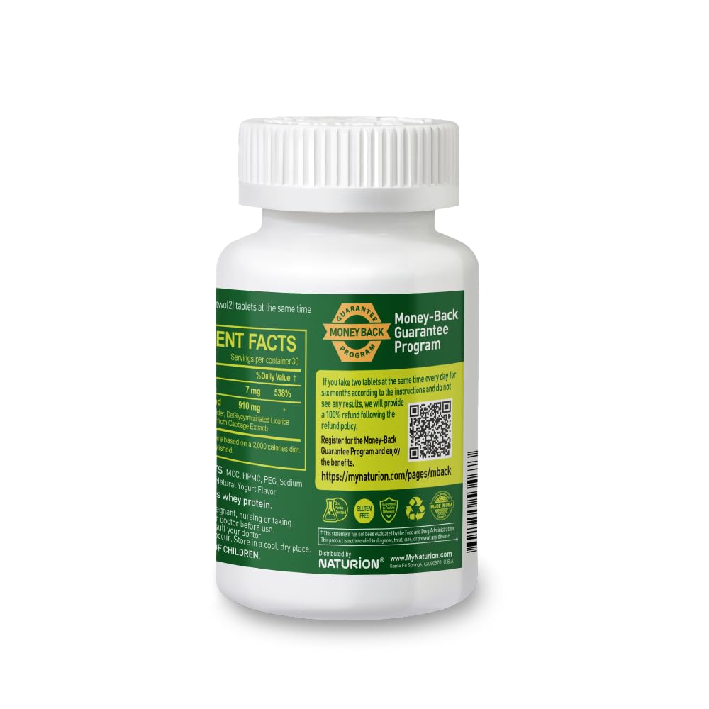 NATURION H. Pylori Support - Digestive Health Supplement with G-FOS Blend, Whey Protein, Licorice, Mastic Gum, Vitamin U, and Vitamin B2 - Stomach Comfort & Gut Balance - 60 Tablets, 30 Day Supply - dailyvitalstore