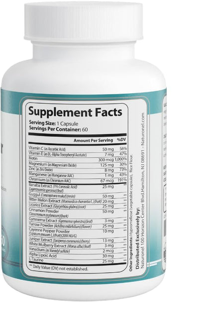 Naturonel Blood Sugar Formula – Metabolic Support with Cinnamon, Banaba, Bitter Melon, Guggul, Licorice, Gymnema, Juniper, Alpha Lipoic Acid & Chromium | Made in USA, GMP Certified - dailyvitalstore
