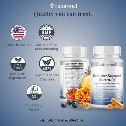 Naturonel Macular Support Formula – Vision & Eye Health with Lutein, Zeaxanthin, Bilberry, Eyebright & Antioxidants | Non-GMO, Made in USA, GMP Certified – 60 Capsules, 30 Day Supply (1) - dailyvitalstore