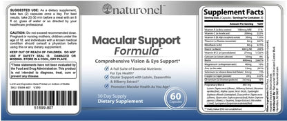 Naturonel Macular Support Formula – Vision & Eye Health with Lutein, Zeaxanthin, Bilberry, Eyebright & Antioxidants | Non-GMO, Made in USA, GMP Certified – 60 Capsules, 30 Day Supply (1) - dailyvitalstore