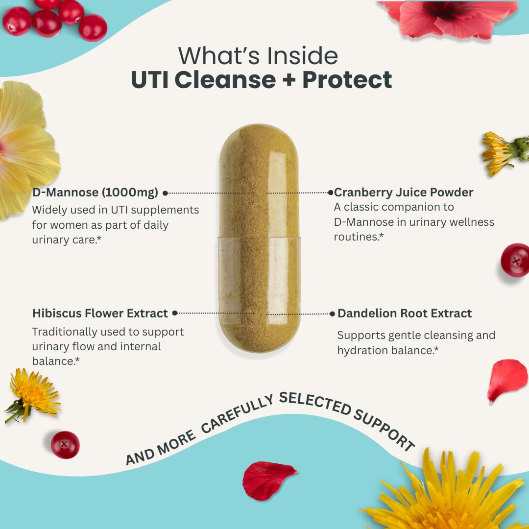 Naturonel UTI Cleanse + Protect – Urinary Tract Support with D-Mannose, Cranberry, Hibiscus & Dandelion | Advanced Formula, Dietary Supplement - Non-GMO, Made in USA, GMP Certified (1) - dailyvitalstore