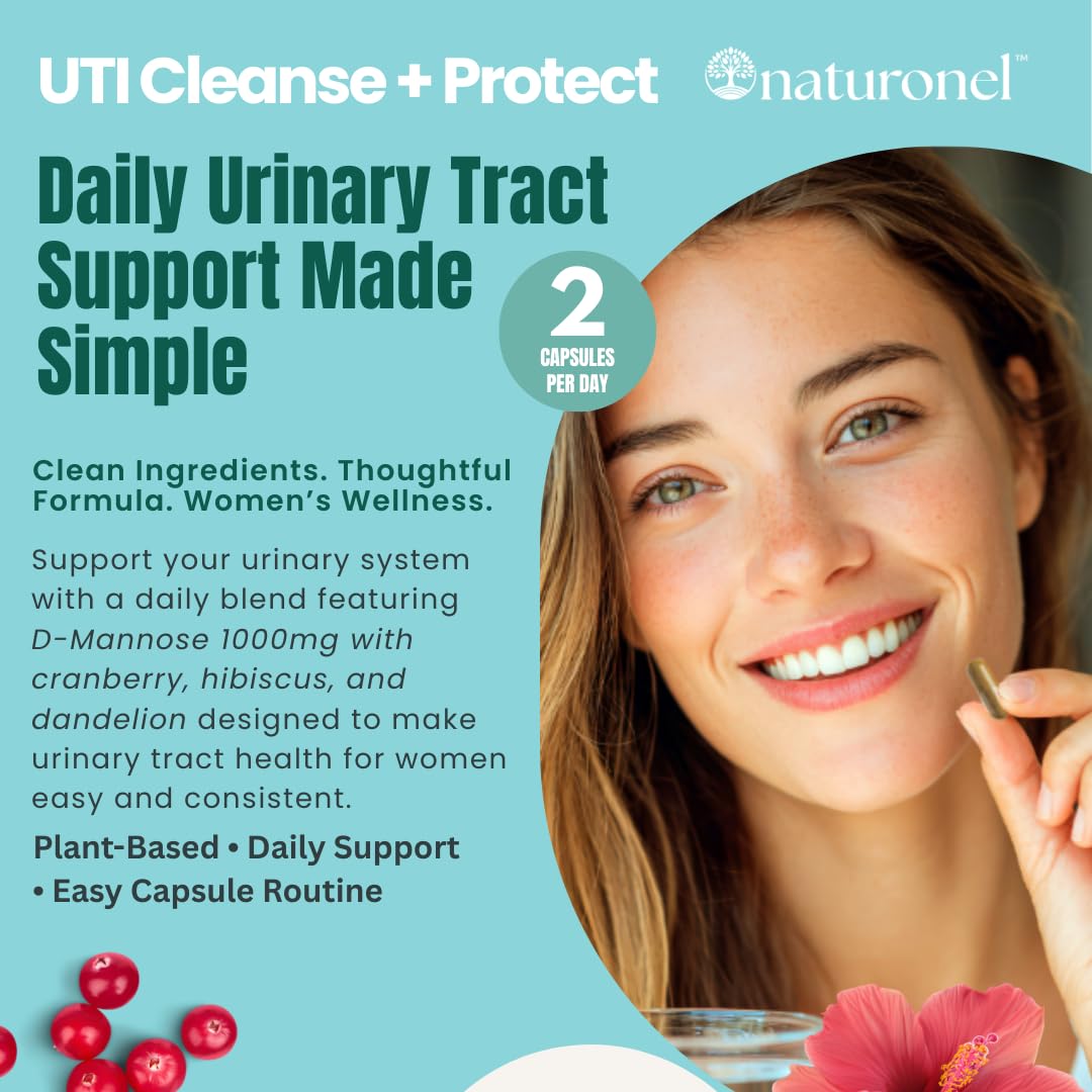 Naturonel UTI Cleanse + Protect – Urinary Tract Support with D-Mannose, Cranberry, Hibiscus & Dandelion | Advanced Formula, Dietary Supplement - Non-GMO, Made in USA, GMP Certified (1) - dailyvitalstore