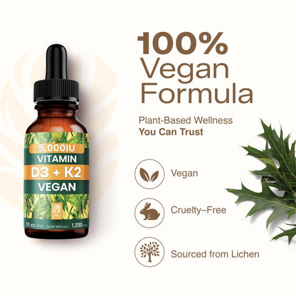 NATURTREU Vegan Vitamin D3 K2 Liquid Drops with MCT Oil for Adults (240 Servings) - Liquid Vitamin D K2 MK7 - All Natural, Non-GMO & Dr Formulated with 3X More Absorption - Third-Party Tested - dailyvitalstore