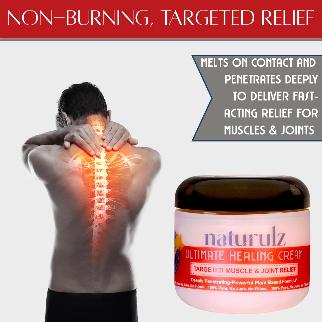 Naturulz Ultimate Healing Cream 4 ounce All-Natural Extra Strength Muscle Rub & Joint Topical for Back, Neck & Shoulder Discomfort with Arnica, Calendula & Capsaicin. 'NO JUNK' Extra Strength Formula. - dailyvitalstore