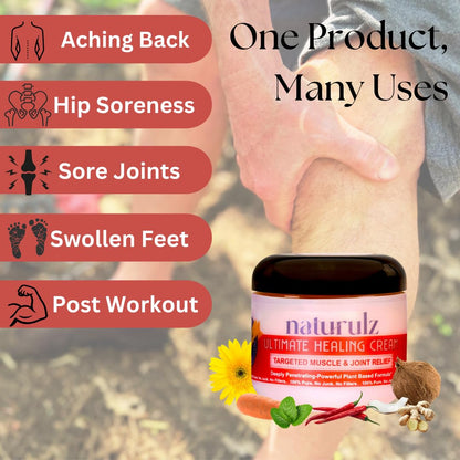 Naturulz Ultimate Healing Cream 4 ounce All-Natural Extra Strength Muscle Rub & Joint Topical for Back, Neck & Shoulder Discomfort with Arnica, Calendula & Capsaicin. 'NO JUNK' Extra Strength Formula. - dailyvitalstore