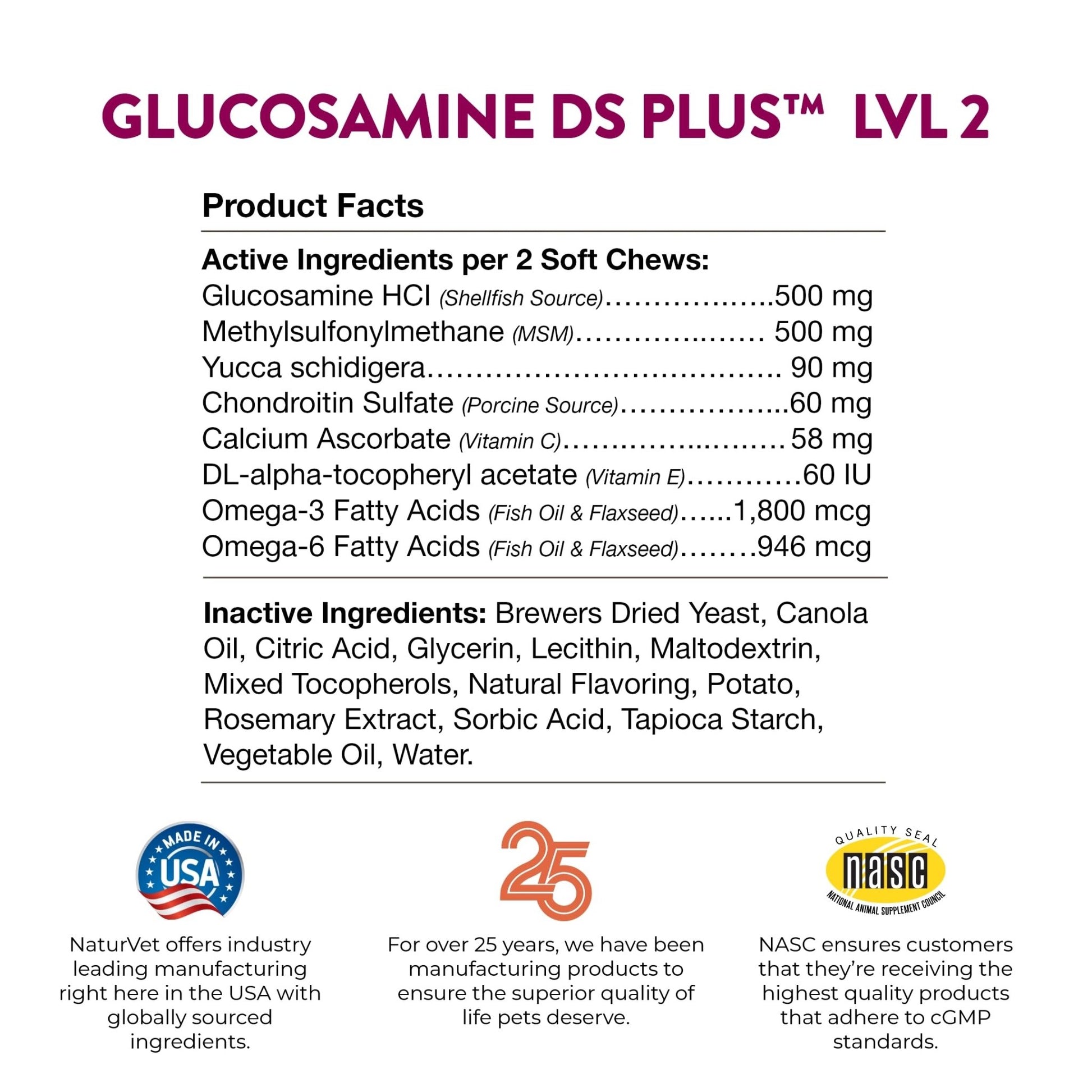 NaturVet – Glucosamine DS Plus - Level 2 Moderate Care – Supports Healthy Hip & Joint Function – Enhanced with Glucosamine, MSM & Chondroitin – for Dogs & Cats–120 Soft Chews - dailyvitalstore