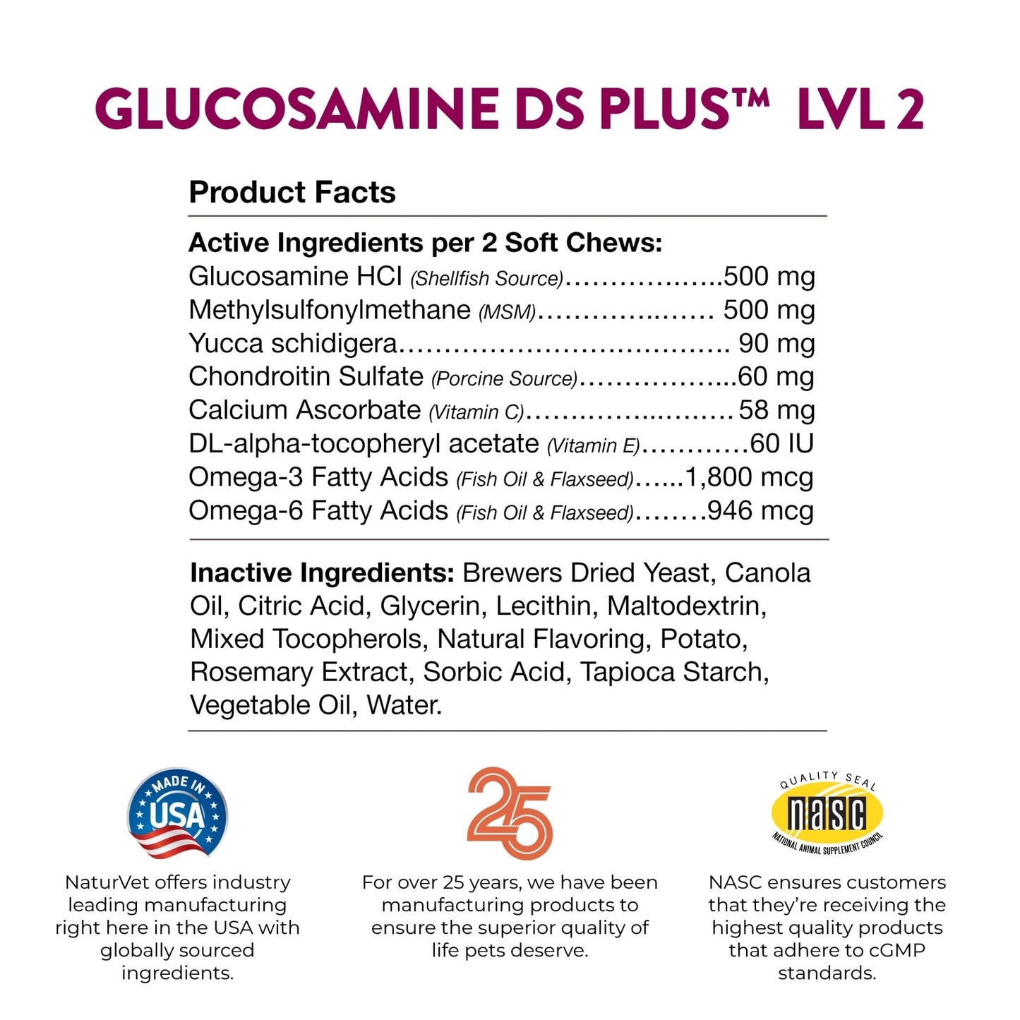 NaturVet – Glucosamine DS Plus - Level 2 Moderate Care – Supports Healthy Hip & Joint Function – Enhanced with Glucosamine, MSM & Chondroitin – for Dogs & Cats – 240 Soft Chews - dailyvitalstore