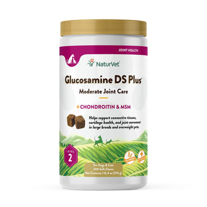 NaturVet – Glucosamine DS Plus - Level 2 Moderate Care – Supports Healthy Hip & Joint Function – Enhanced with Glucosamine, MSM & Chondroitin – for Dogs & Cats – 240 Soft Chews - dailyvitalstore