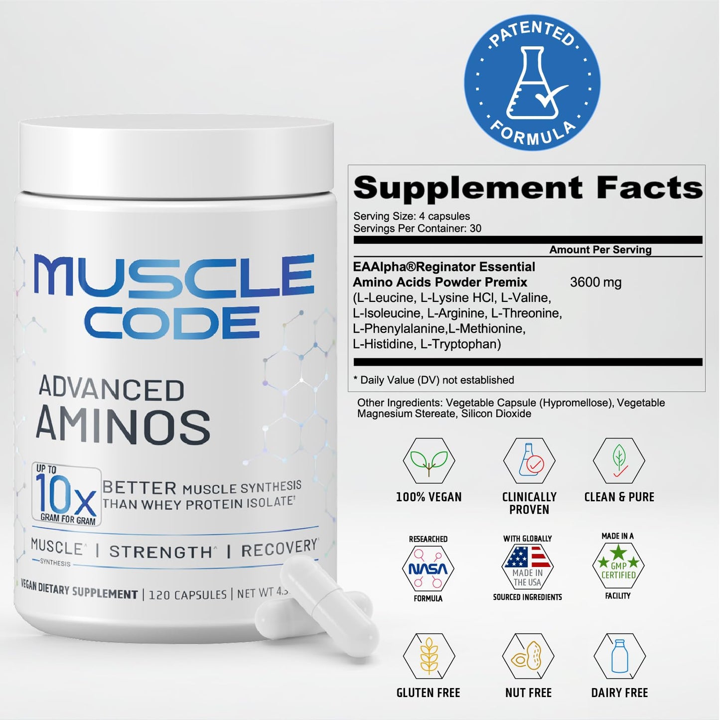 NAUTILUS Muscle Code Essential Amino Acid Capsules – Muscle Synthesis & Repair & Strength – Unflavored – 30 Servings – Clinically Studied – 0g Sugar, Keto, Vegan, Gluten Free, Dairy Free - dailyvitalstore