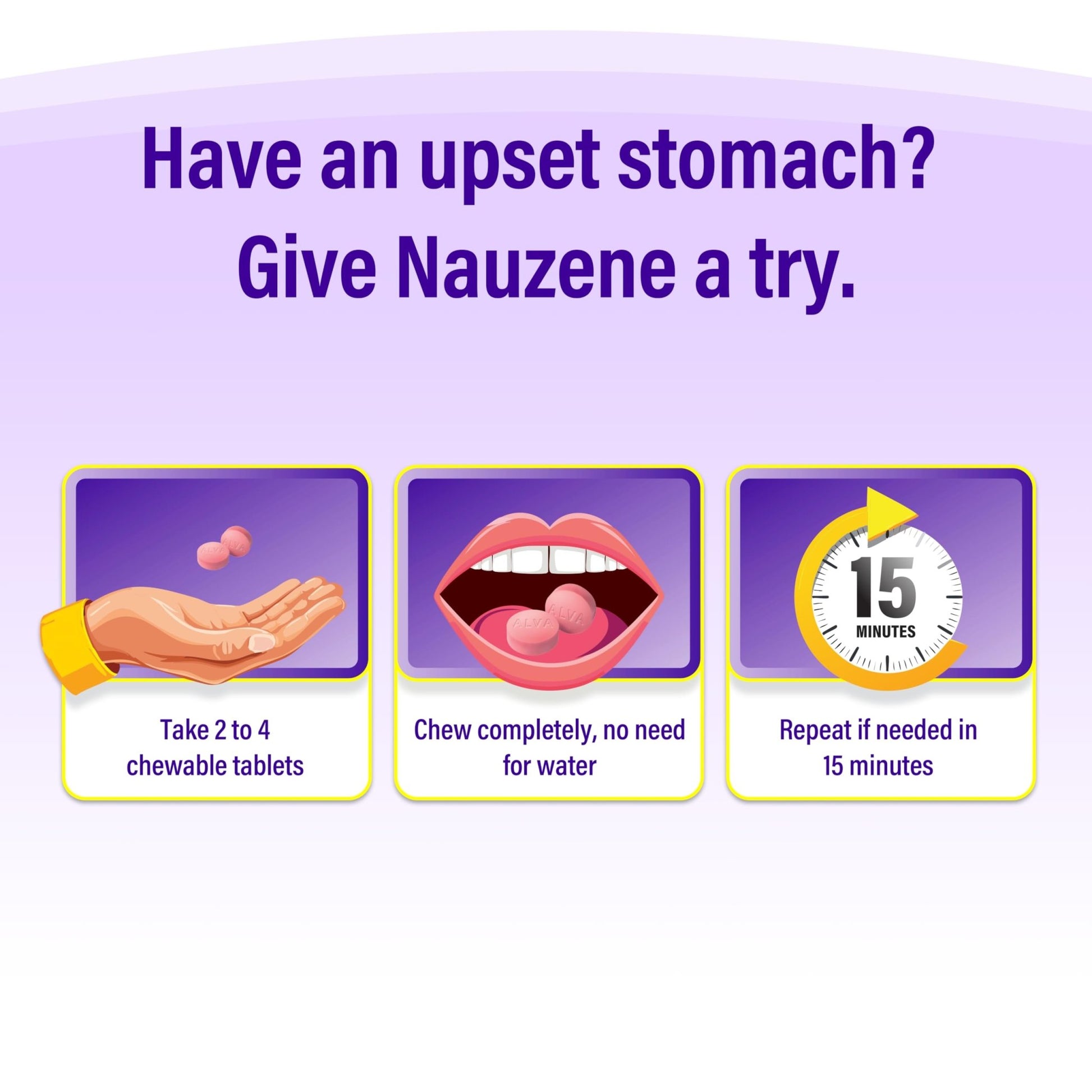 Nauzene Non-Drowsy Upset Stomach & Nausea Relief Chewable Tablets | 4-Minute Formula | Doctor Recommended | Wild Cherry Flavor | 56 Count - dailyvitalstore
