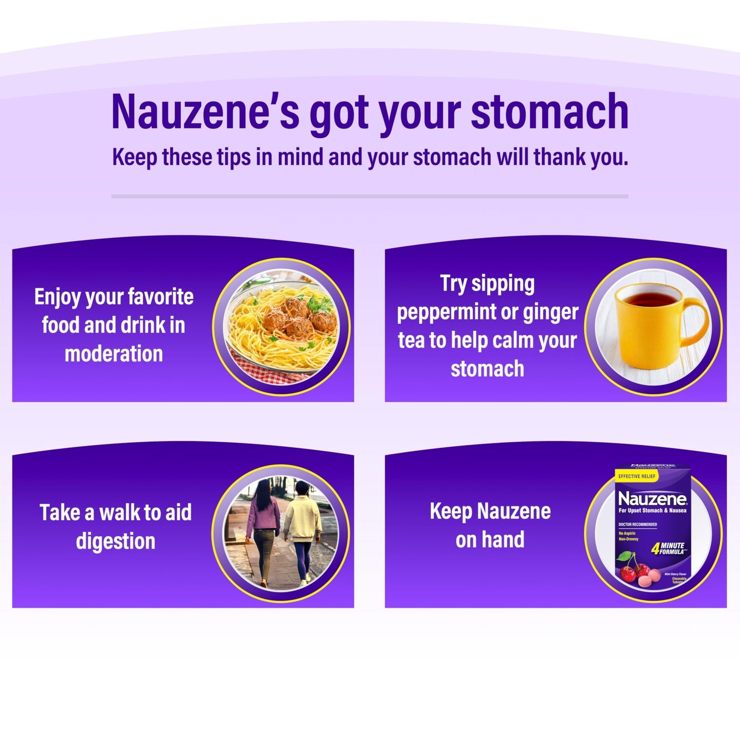 Nauzene Non-Drowsy Upset Stomach & Nausea Relief Chewable Tablets | 4-Minute Formula | Doctor Recommended | Wild Cherry Flavor | 56 Count - dailyvitalstore