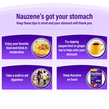 Nauzene Non-Drowsy Upset Stomach & Nausea Relief Chewable Tablets | 4-Minute Formula | Doctor Recommended | Wild Cherry Flavor | 56 Count - dailyvitalstore