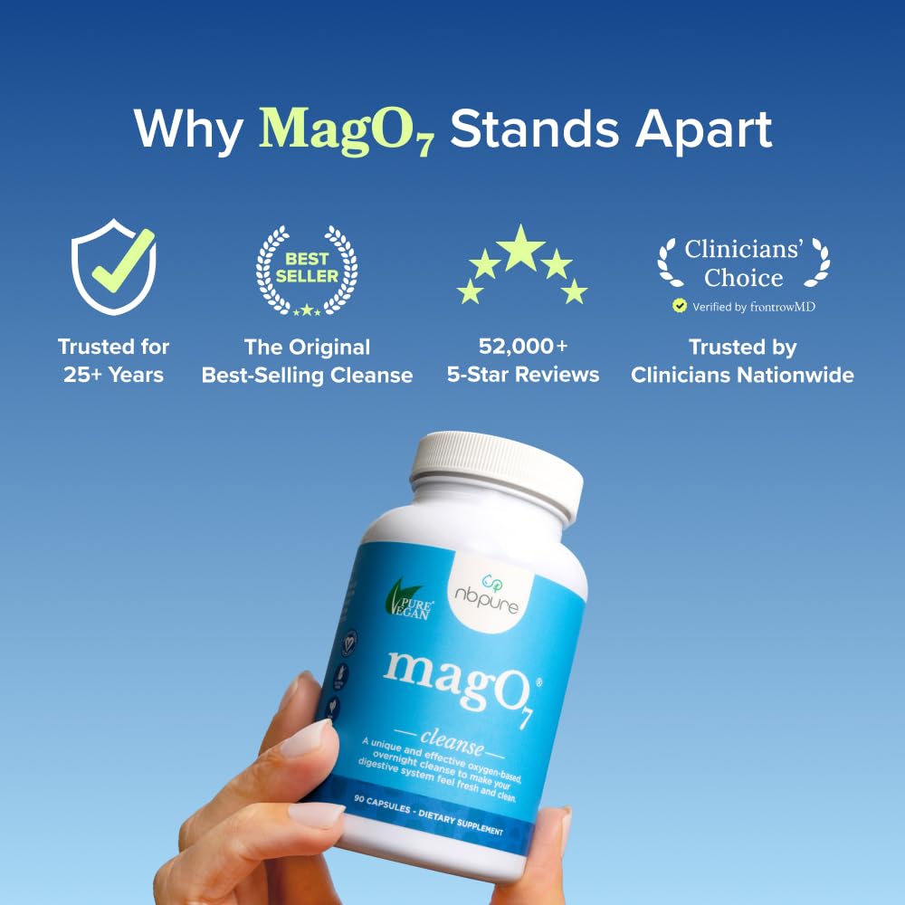 nbpure MagO7 - Natural Colon Cleanse & Detox Powder - Occasional Constipation Relief, Stool Softener, & Bloating Support for Men & Women - Ozonated Magnesium Oxide, 150 Gram - dailyvitalstore