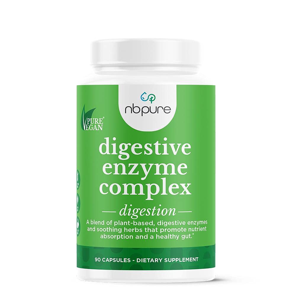nbpure Vegan Digestive Enzyme Complex – Daily Bloating, Gas, & Food Digestive Support for Women & Men – 12 Enzymes & 3 Herbs – Lactase, Protease, Lipase - dailyvitalstore
