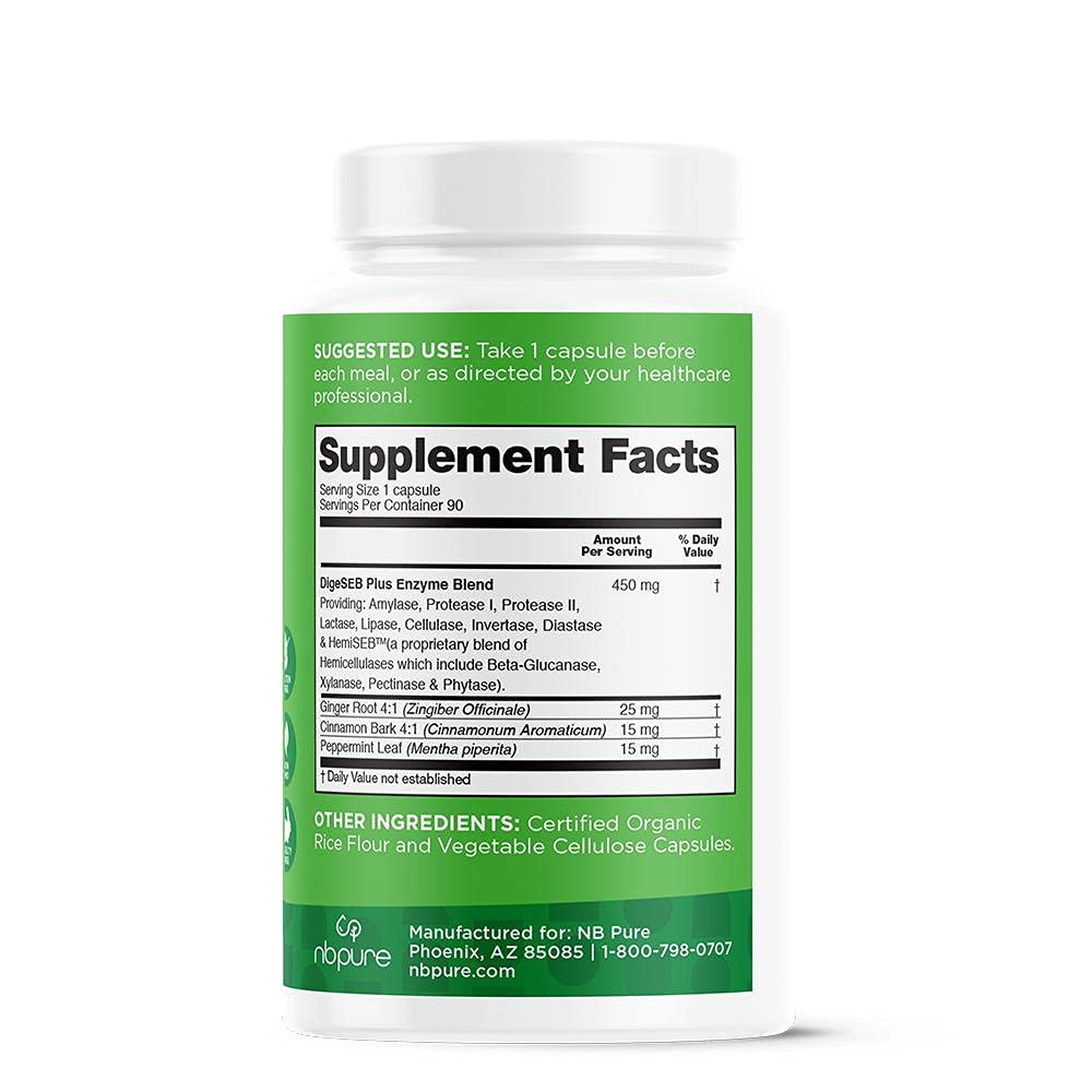 nbpure Vegan Digestive Enzyme Complex – Daily Bloating, Gas, & Food Digestive Support for Women & Men – 12 Enzymes & 3 Herbs – Lactase, Protease, Lipase - dailyvitalstore