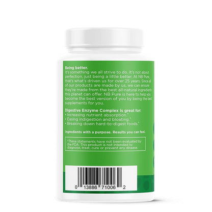 nbpure Vegan Digestive Enzyme Complex – Daily Bloating, Gas, & Food Digestive Support for Women & Men – 12 Enzymes & 3 Herbs – Lactase, Protease, Lipase - dailyvitalstore